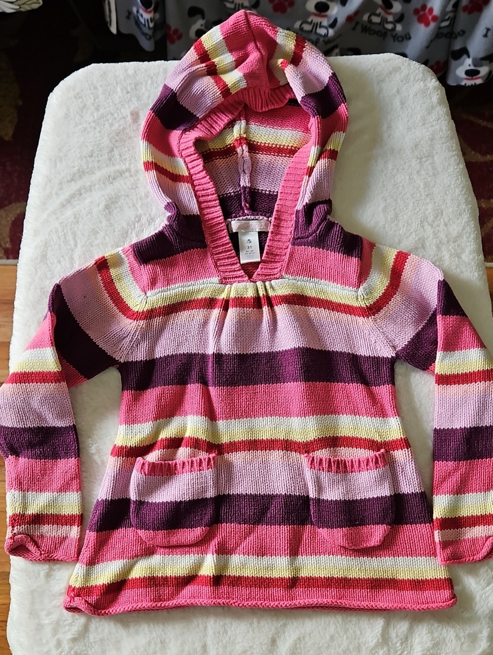 Old Navy Pink Multicolor Striped V-Neck Hooded Sweater